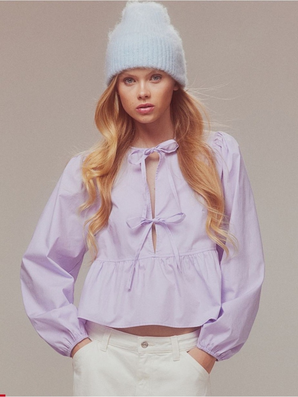 NWT - H&M Tie-Detail Peplum Top in Lavender - Size M